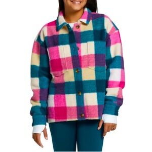 DSG Dicks Sporting Goods Girls Fleece Shacket Plaid Raspberry Ice Size L